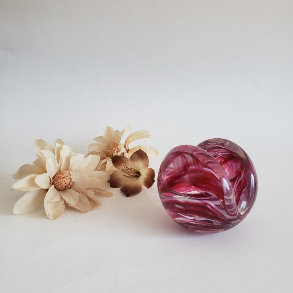 #Swirl Granberry  Blown Glass Paper Weight Note Holder GES 11 EPC #
